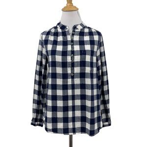 Soft Surroundings Gingham Shirt Womens XS Extra Small Half Button Shirttail